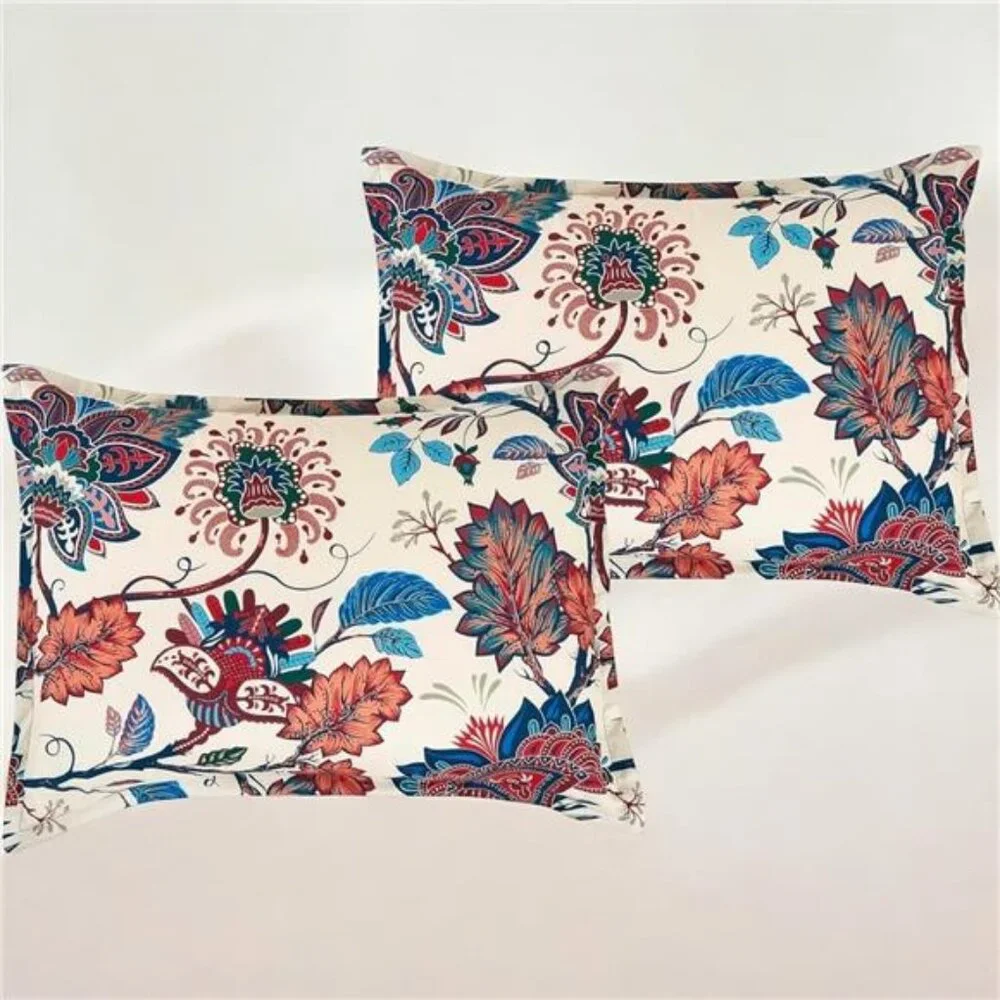 NEW Anthropologie Red Blue Floral Queen / King Boho Comforter Bedding & Sham Set